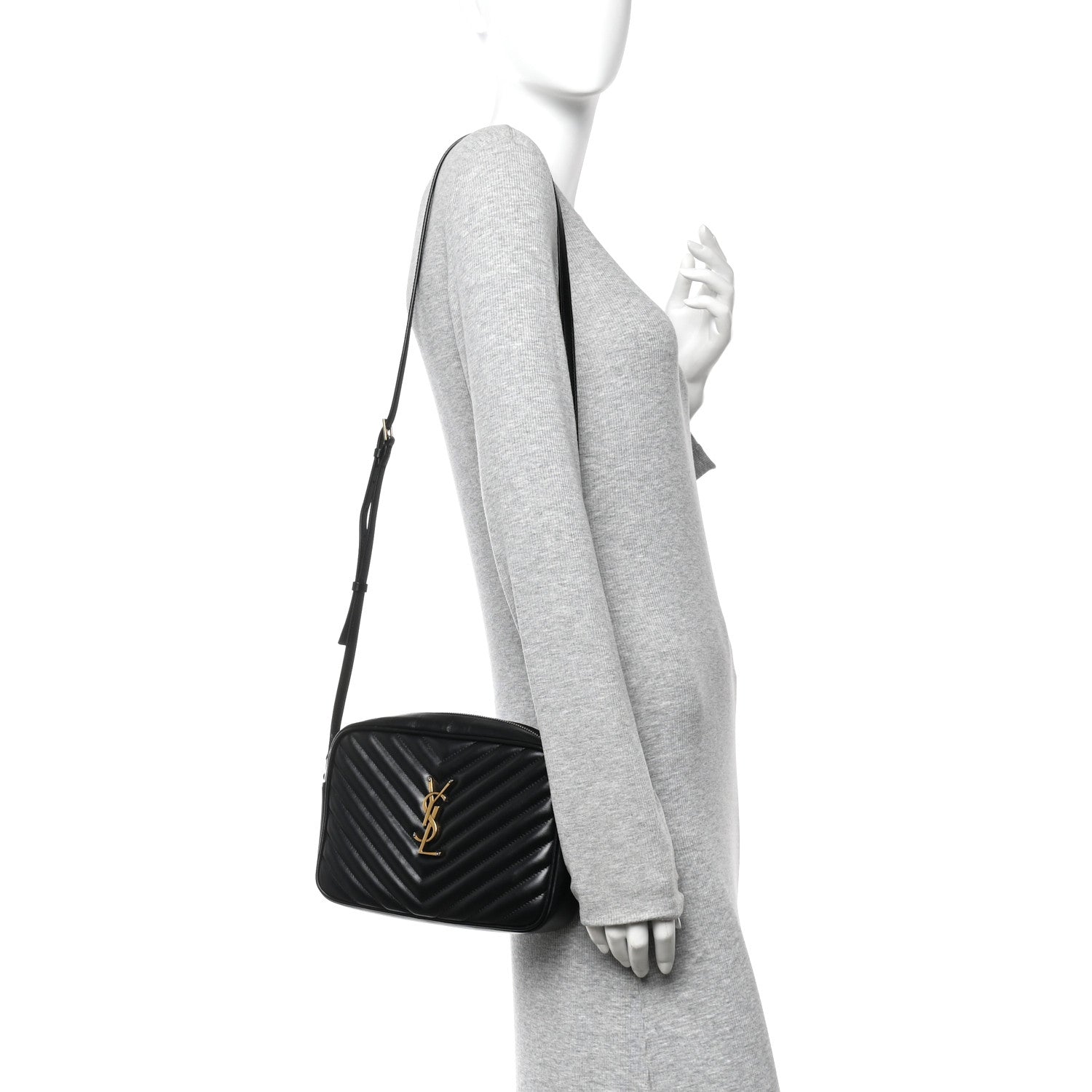 Saint Laurent Calfskin Matelasse Monogram Lou Camera Bag Black 2 of 9