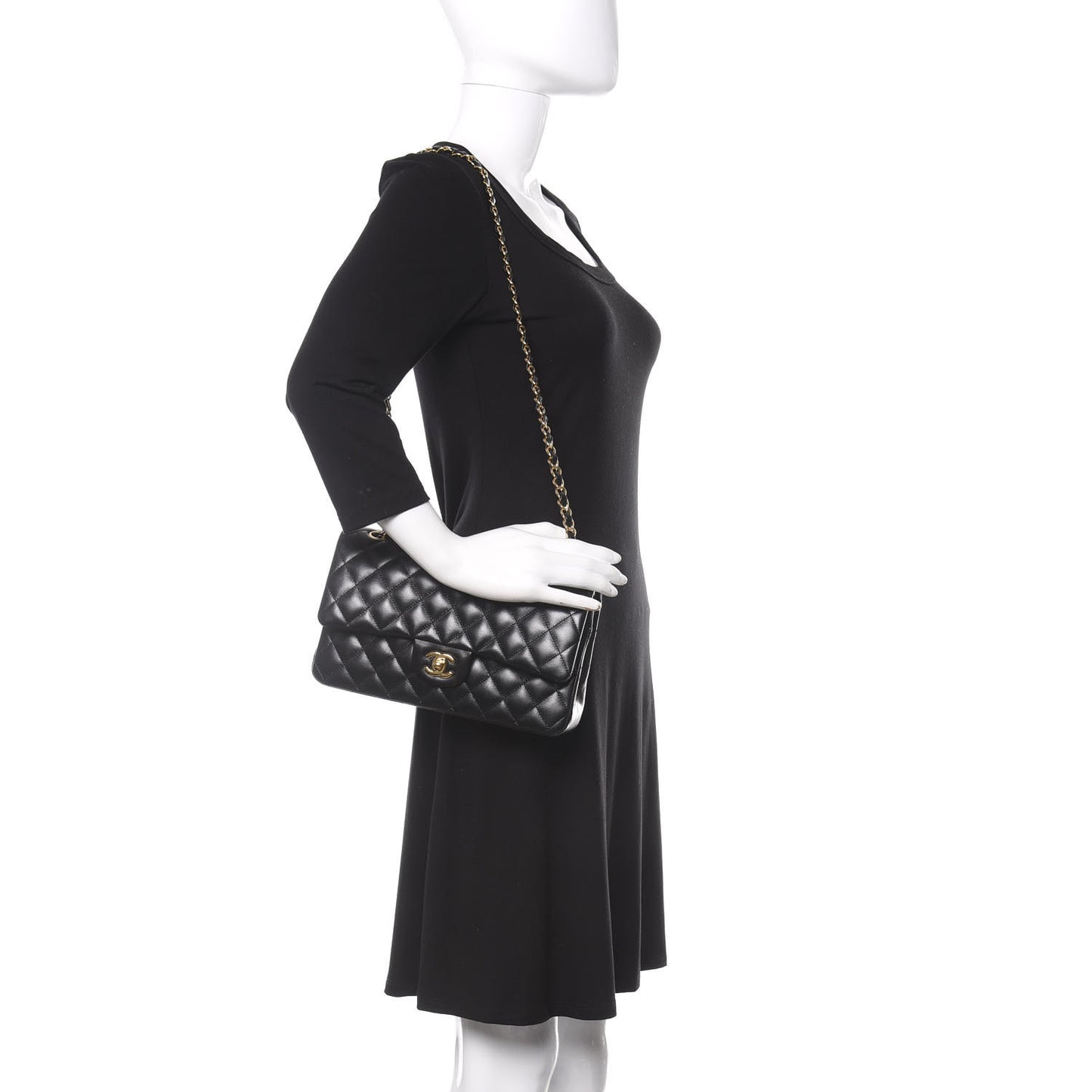 Lambskin Quilted Medium Double Flap Black