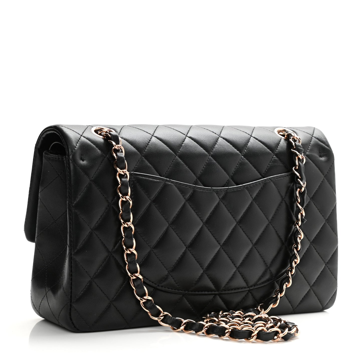 Lambskin Quilted Medium Double Flap Black