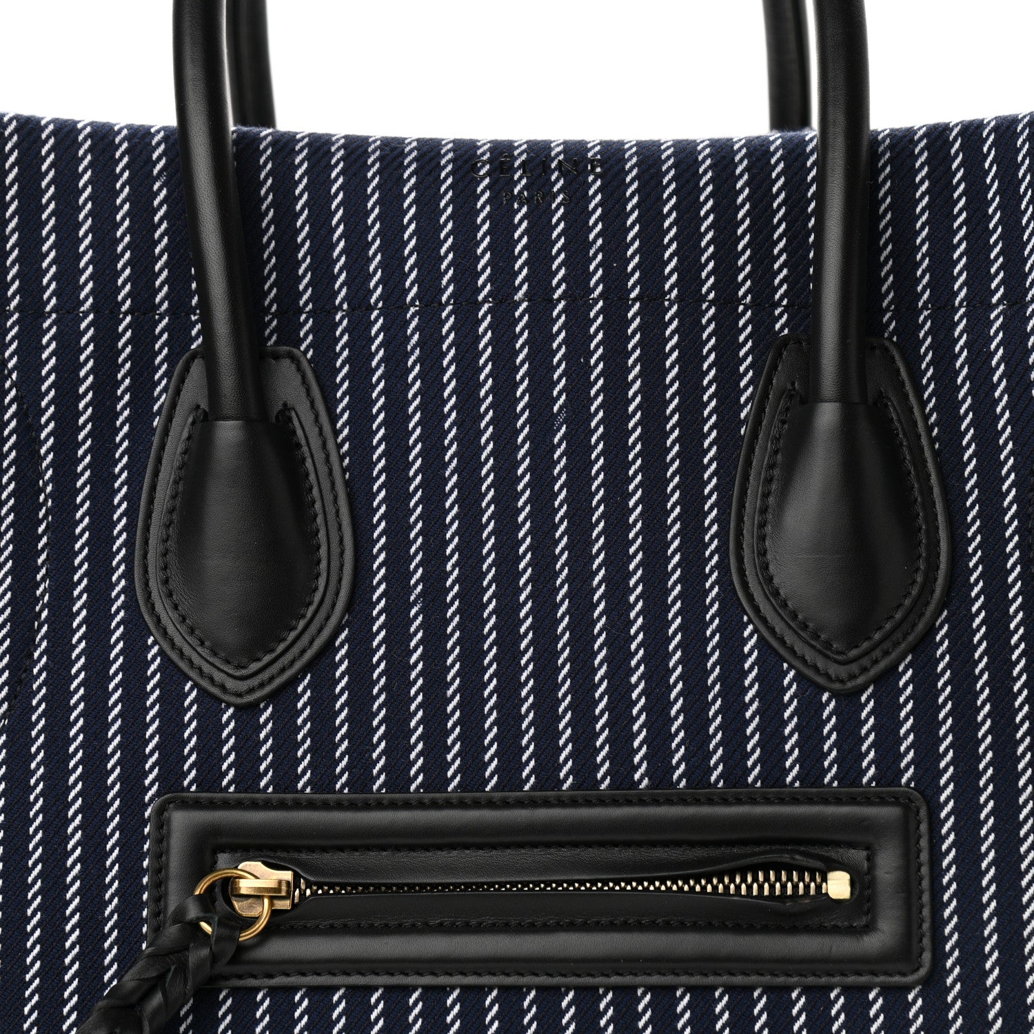 Celine Cotton Canvas Striped Medium Phantom Luggage Navy White 9 of 12