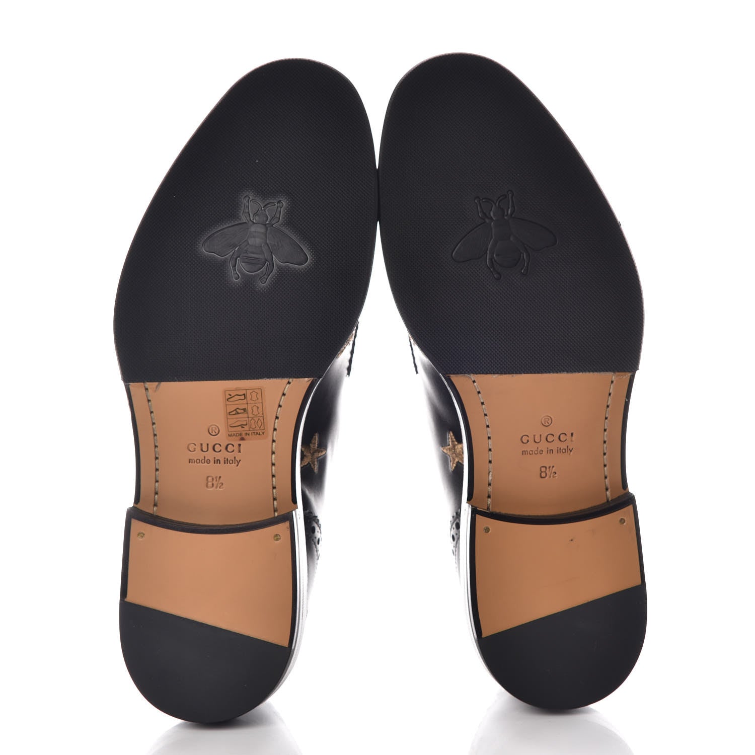 Gucci Calfskin Bee Star Embroidered Mens Captoe Derby Loafers 8.5 Black 5 of 11