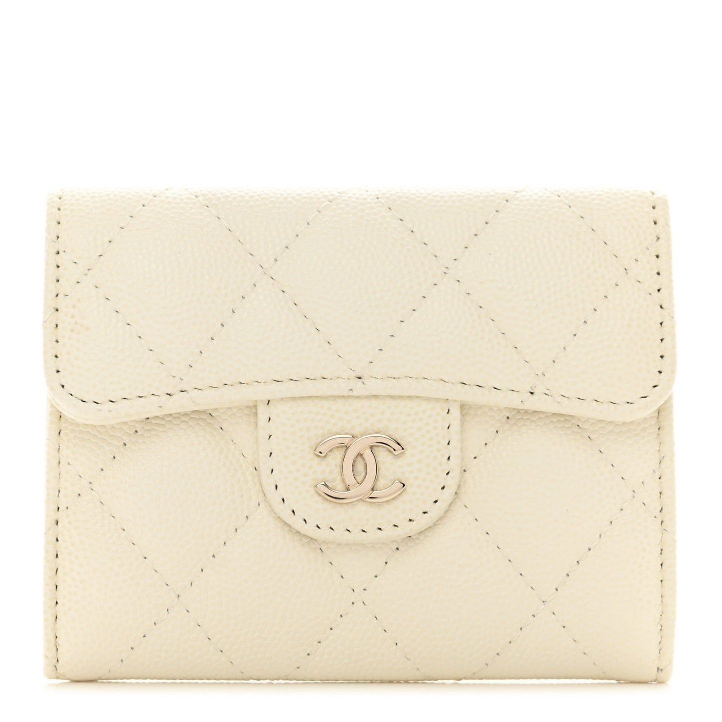 Caviar Quilted Flap Card Holder Wallet White