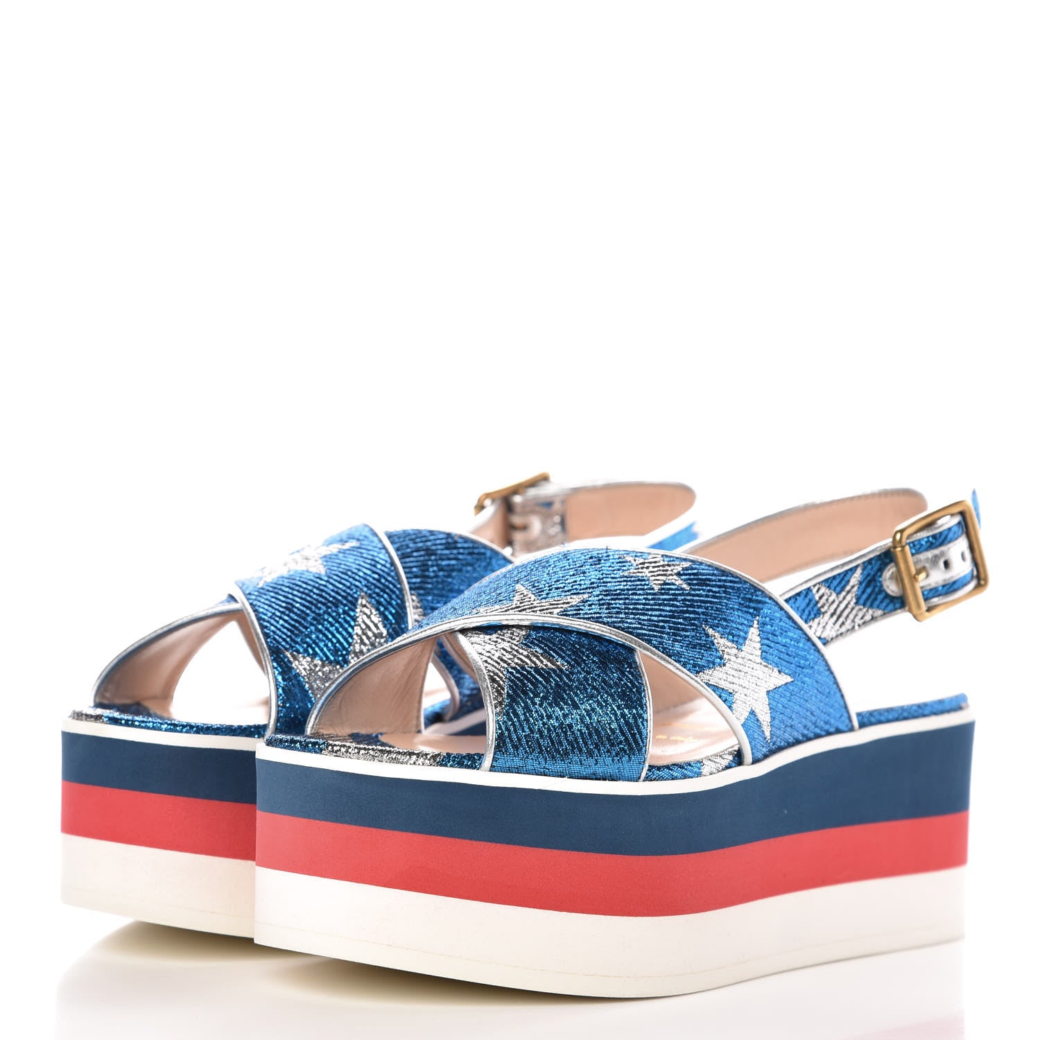 Gucci Lurex Starry Sky Crossover Platform Sandals 35 Bleuette Silver 3 of 8