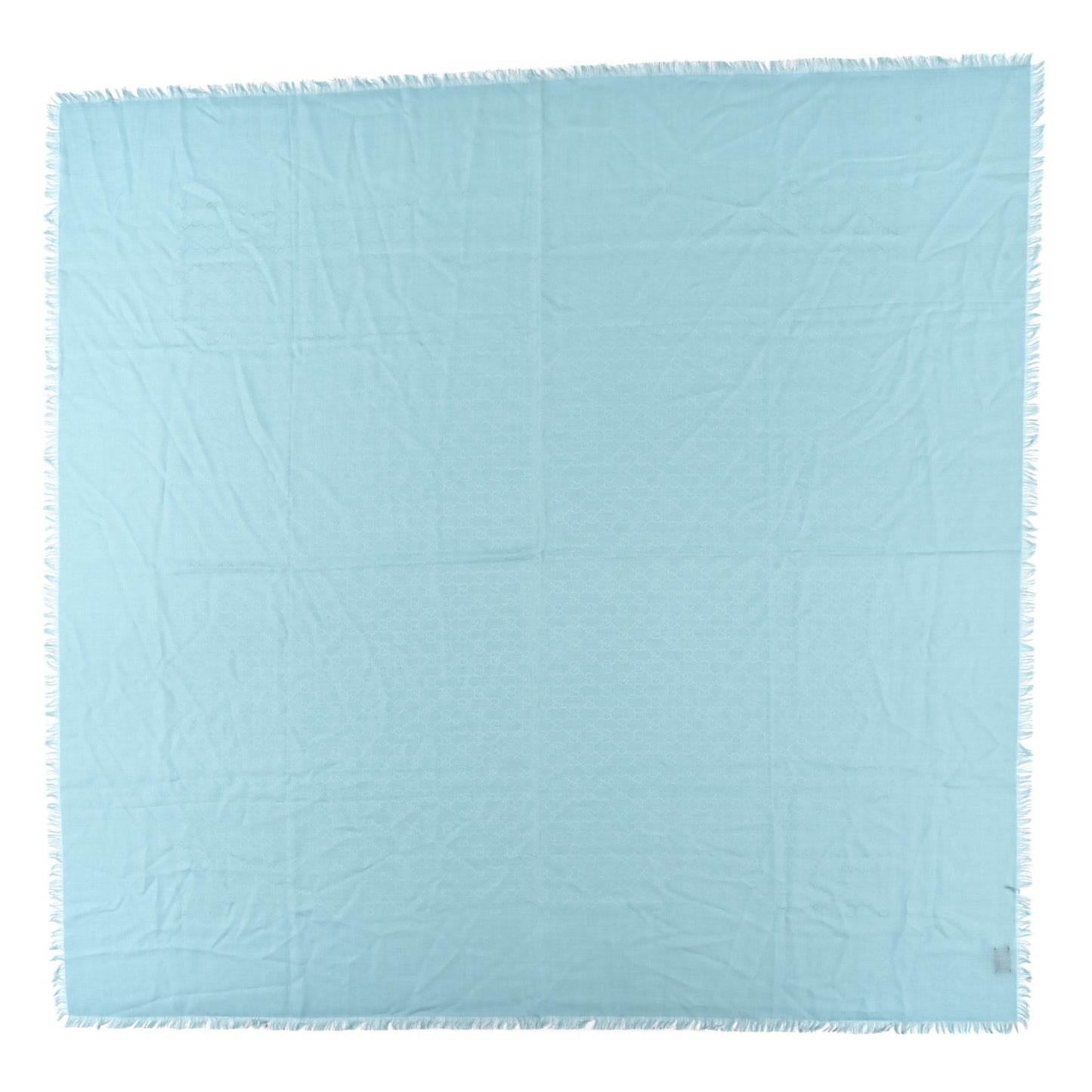 Wool Silk GG Monogram GGLight Fringe Shawl Light Blue