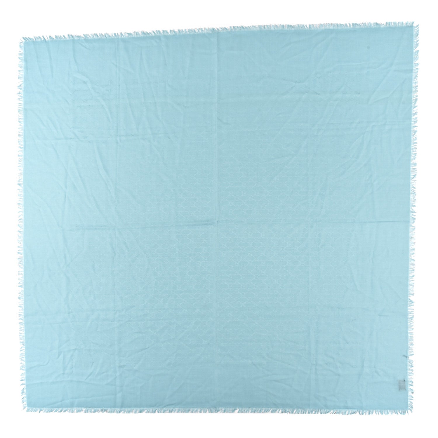 Gucci Wool Silk GG Monogram GGLight Fringe Shawl Light Blue 1 of 7