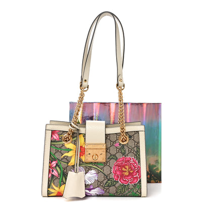 Gucci GG Supreme Monogram Flora Textured Calfskin Small Padlock Tote Beige Ebony Multicolor Mystic White 11 of 11
