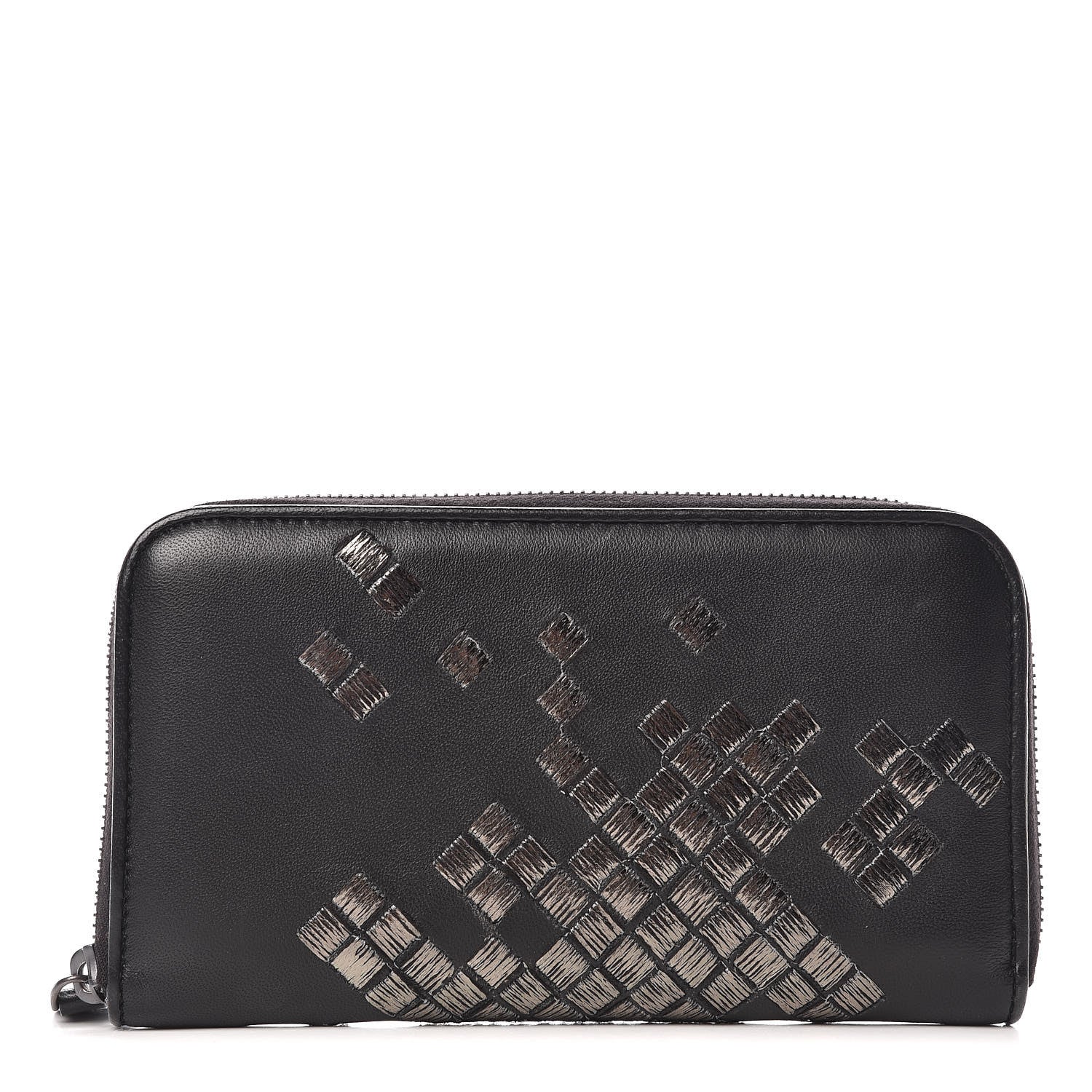 Bottega Veneta Nappa Ricamo Placcato Zip Around Wallet Black 1 of 8