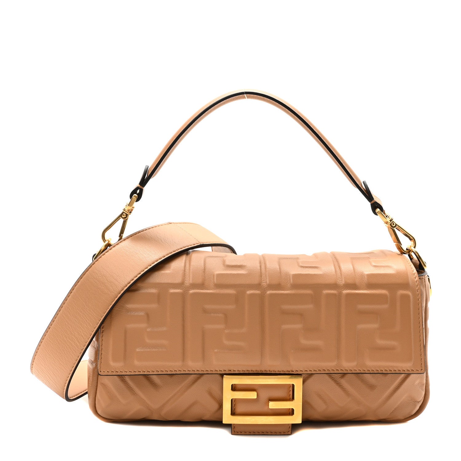 Fendi Nappa FF 1974 Embossed Baguette Miele Scuro 1 of 10