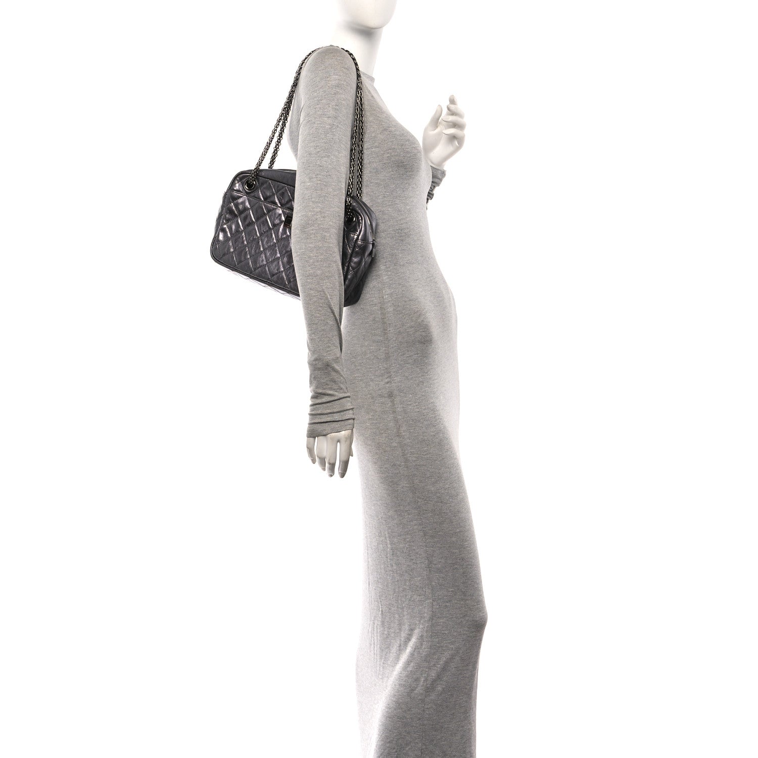 Chanel Metallic Aged Calfskin Quilted Medium Reissue Camera Case Dark Silver 2 of 10