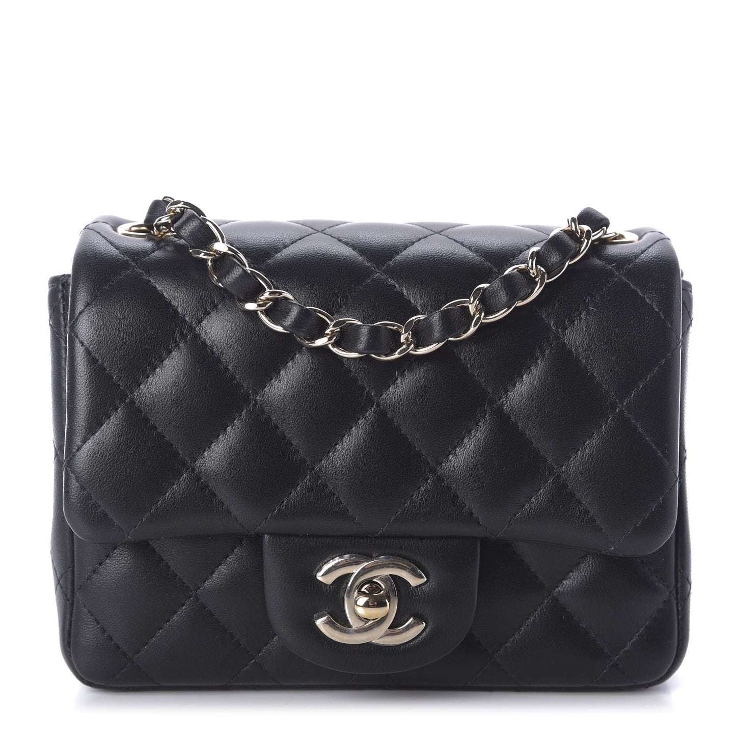 Lambskin Quilted Mini Square Flap Black