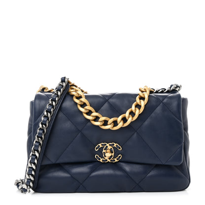 Chanel Lambskin Quilted Large Chanel 19 Flap Navy Blue 1 of 12
