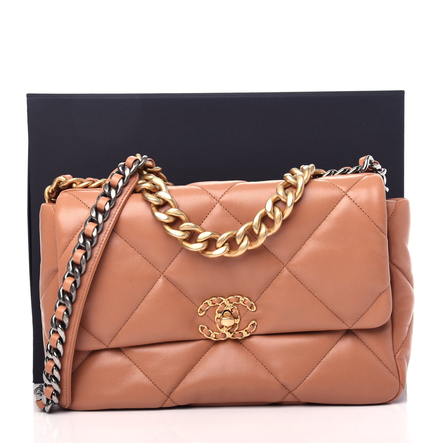 Chanel Lambskin Quilted Large Chanel 19 Flap Brown 10 of 10