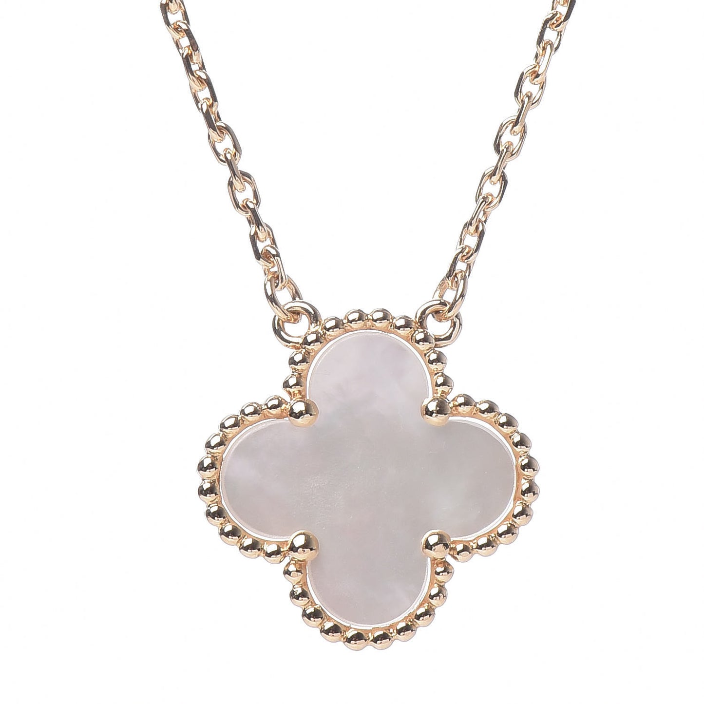 18K Yellow Gold Mother of Pearl Vintage Alhambra Pendant Necklace