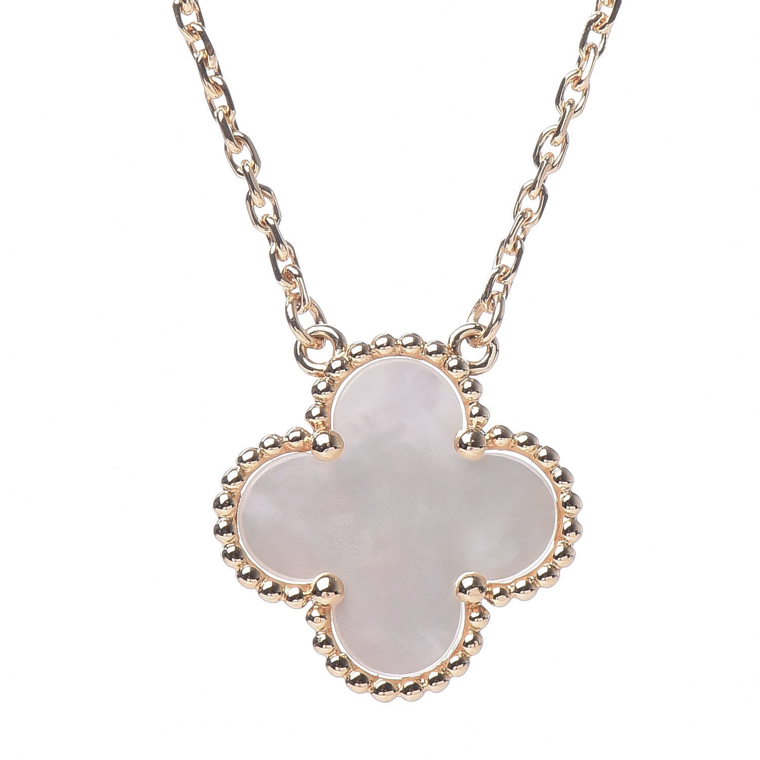 Van Cleef & Arpels 18K Yellow Gold Mother of Pearl Vintage Alhambra Pendant Necklace 4 of 7
