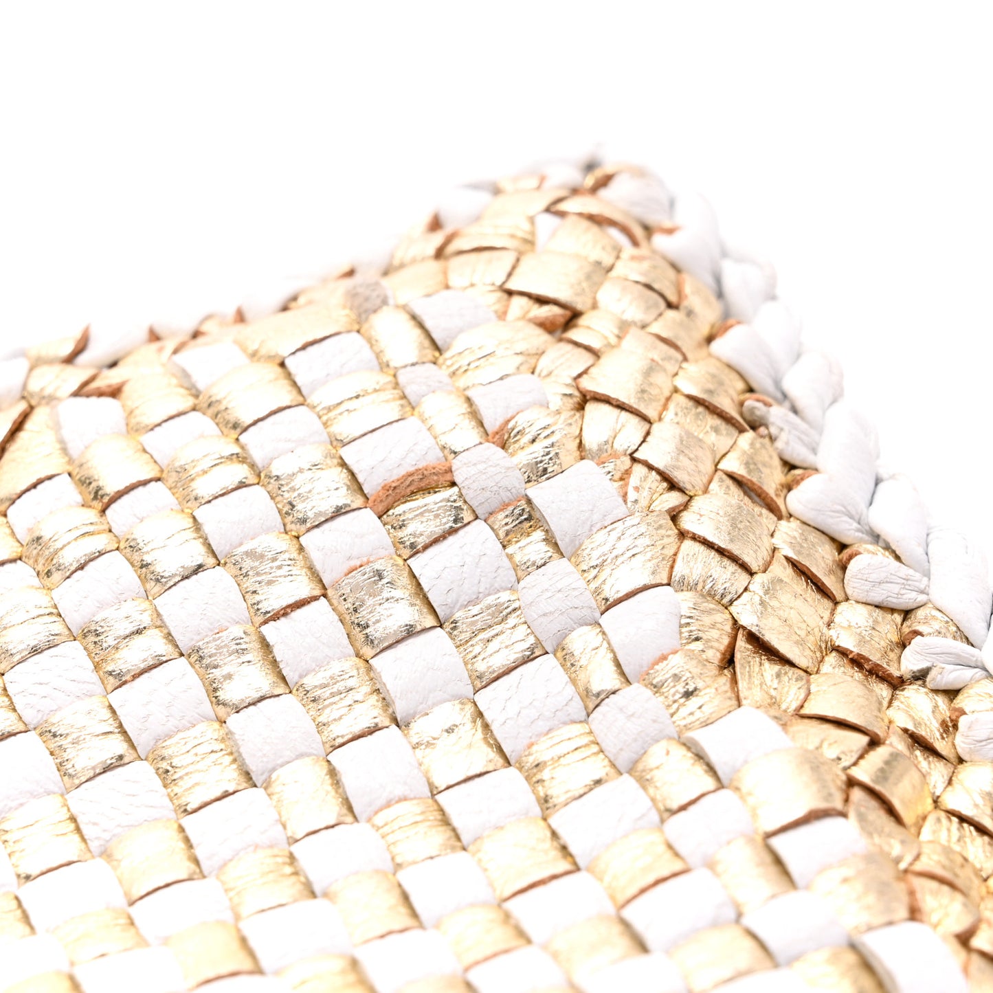 Goatskin Woven Zip Clutch Oro White