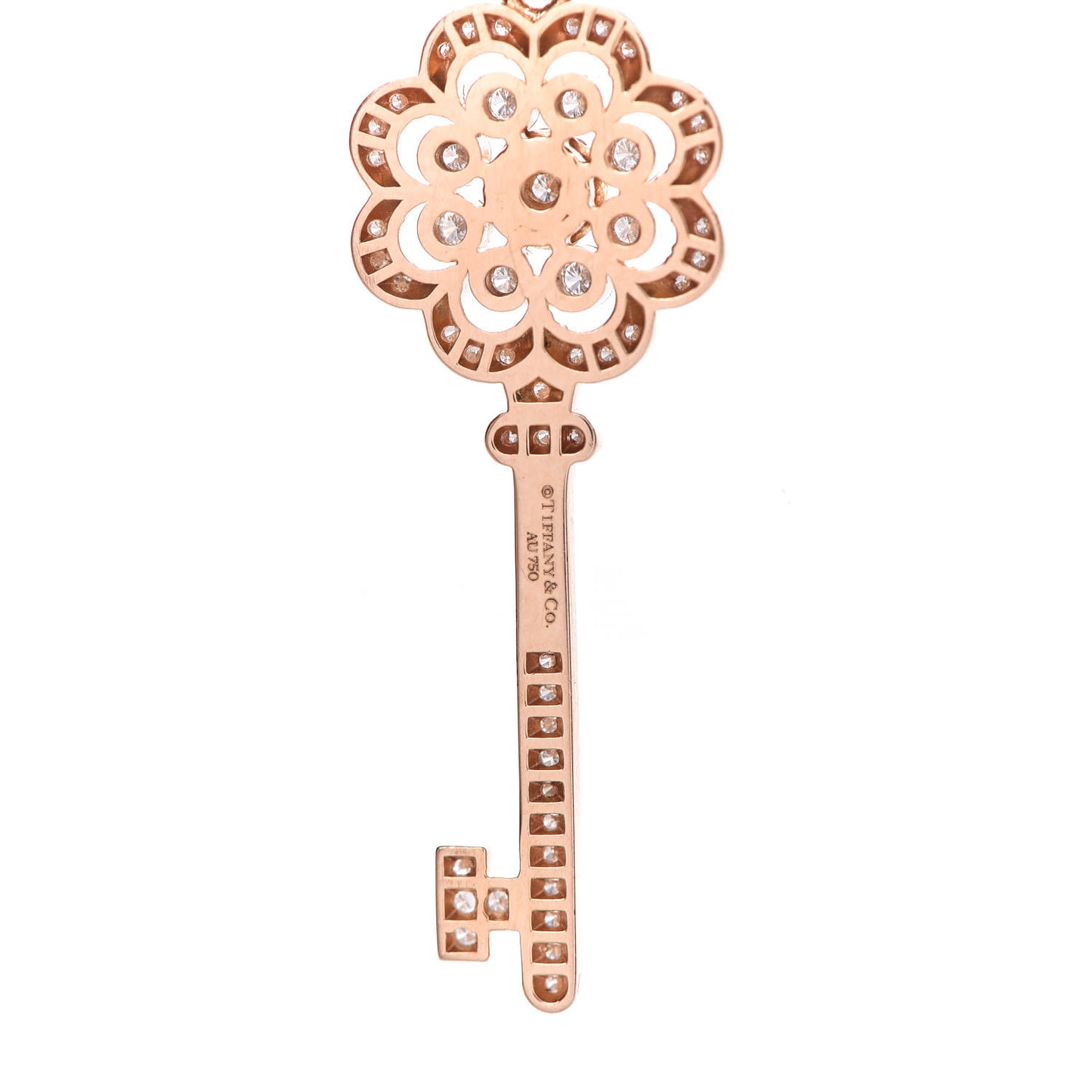 18K Yellow Gold Diamond Rose Key Pendant Necklace