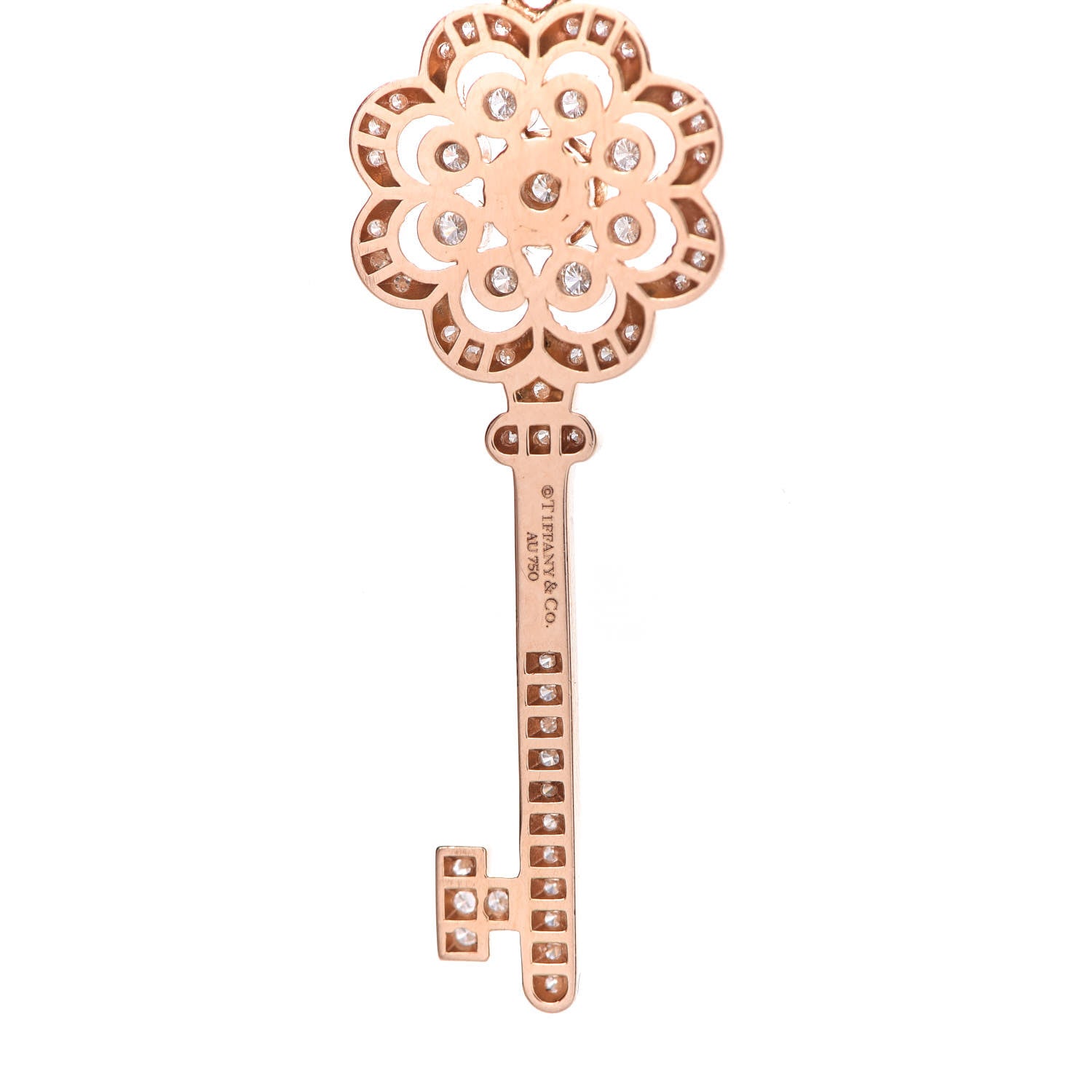 Tiffany 18K Yellow Gold Diamond Rose Key Pendant Necklace 5 of 8
