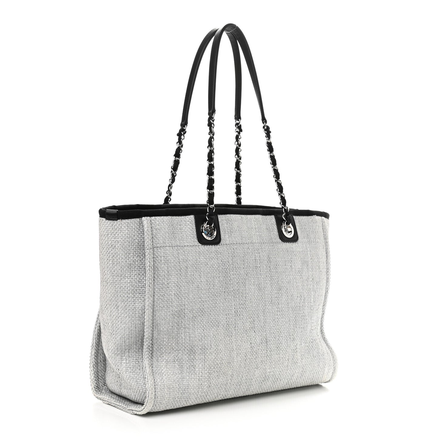 Woven Straw Raffia Small Deauville Tote Grey