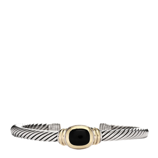 Sterling Silver 14K Yellow Gold Black Onyx 5mm Noblesse Cable Bracelet