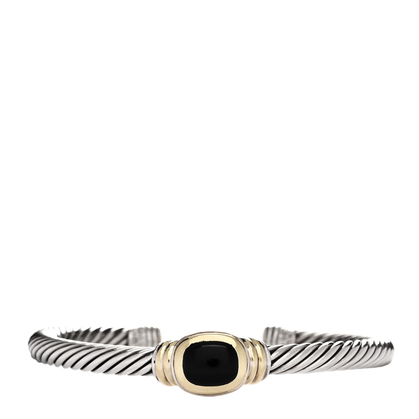 Sterling Silver 14K Yellow Gold Black Onyx 5mm Noblesse Cable Bracelet