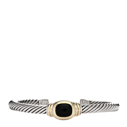David Yurman Sterling Silver 14K Yellow Gold Black Onyx 5mm Noblesse Cable Bracelet 1 of 3