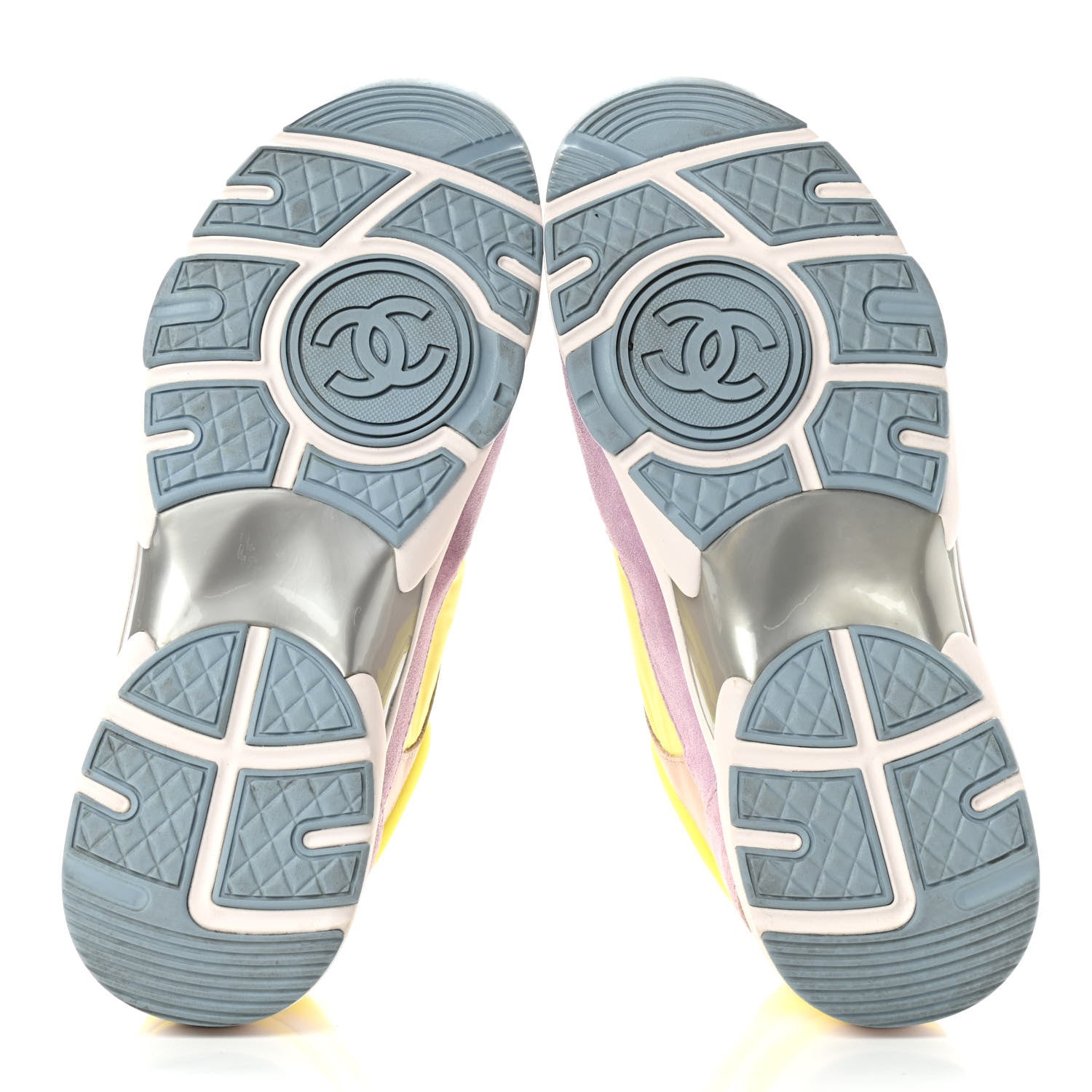 Chanel Nylon Lambskin Calfskin Suede CC Womens Sneakers 40 Pink Yellow Purple 5 of 10