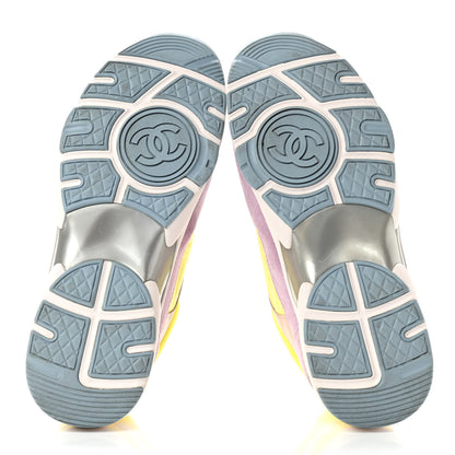 Chanel Nylon Lambskin Calfskin Suede CC Womens Sneakers 40 Pink Yellow Purple 5 of 10