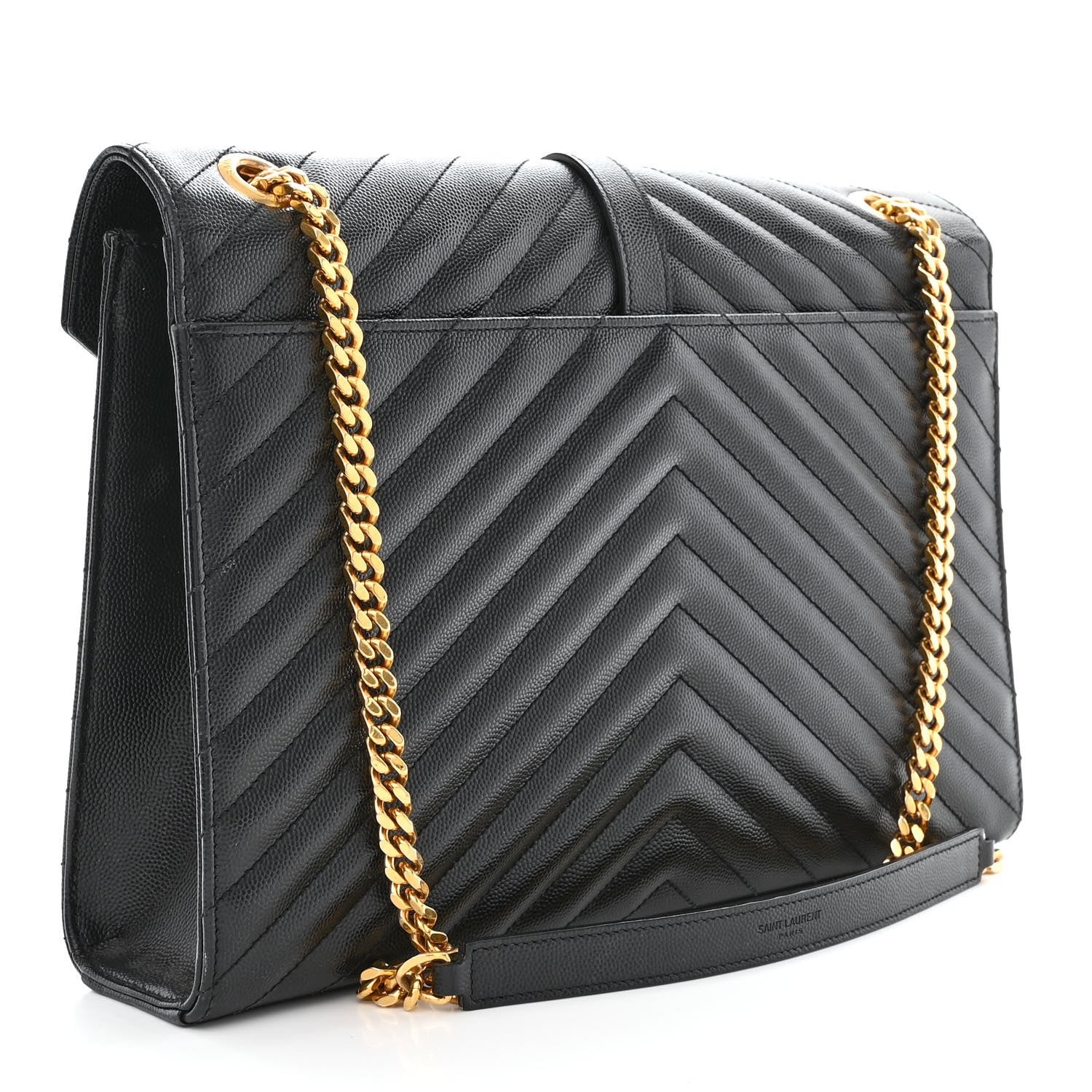 Saint Laurent Grain De Poudre Matelasse Chevron Large Monogram Satchel Black 3 of 14