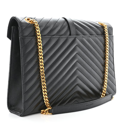 Saint Laurent Grain De Poudre Matelasse Chevron Large Monogram Satchel Black 3 of 14