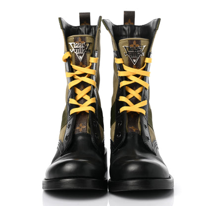 Louis Vuitton Calfskin Canvas Monogram Metropolis Flat Ranger Boots 41 Khaki Black 2 of 9