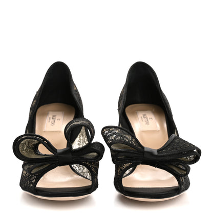 Valentino Garavani Satin Lace Couture Bow Peep Toe Low Heel Pumps 39.5 Black 3 of 8