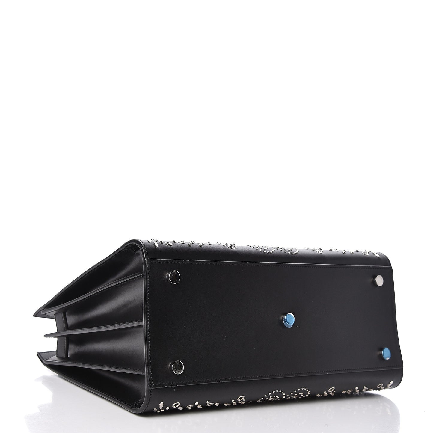 Calfskin Perforated Bandana Studded Small Sac De Jour Black