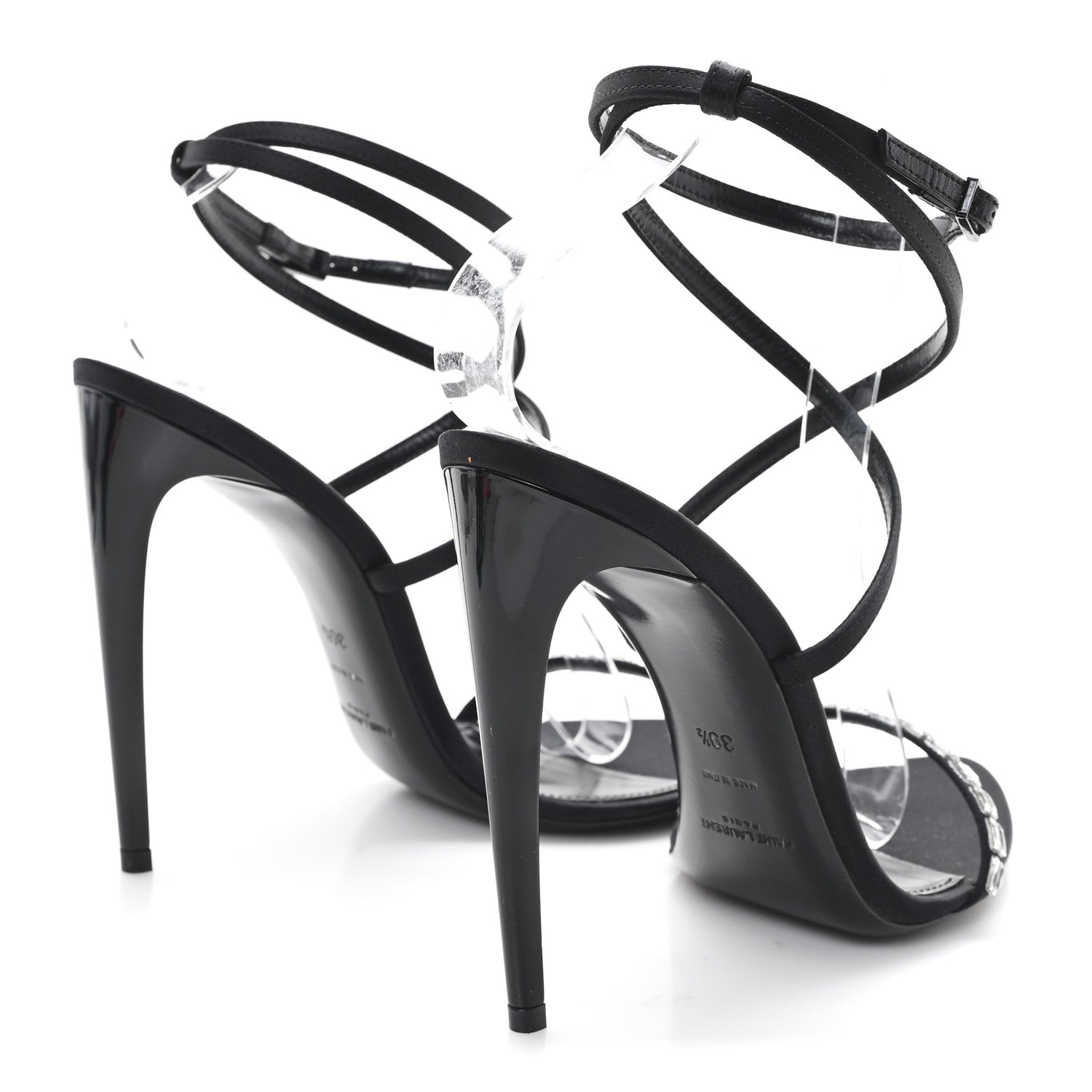 Saint Laurent Crepe Satin Strass Satine 110 Ankle Strap Sandals 39.5 Black 5 of 9
