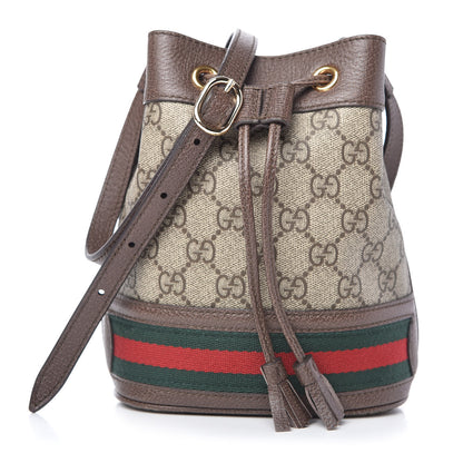 Gucci GG Supreme Monogram Web Mini Ophidia Bucket Bag Brown 1 of 9