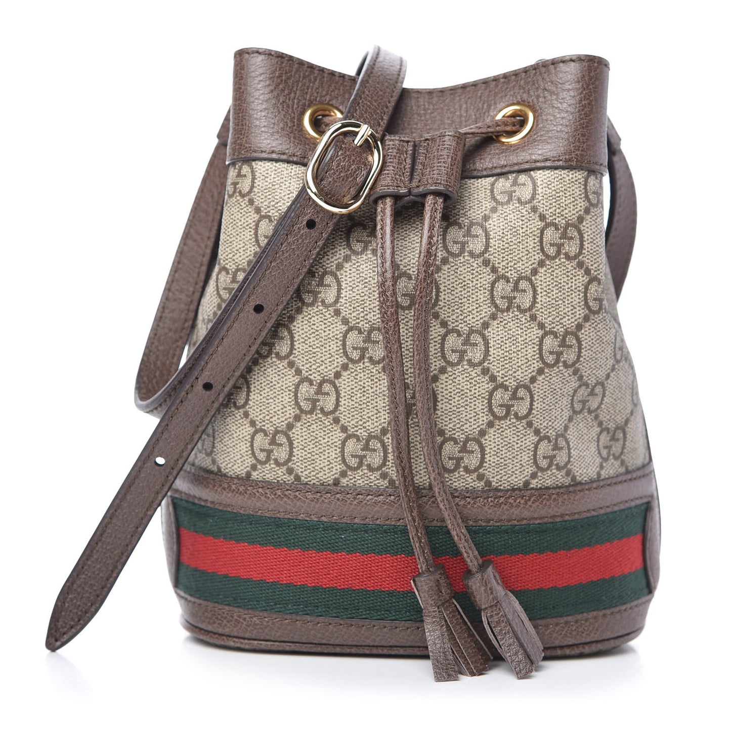 GG Supreme Monogram Web Mini Ophidia Bucket Bag Brown