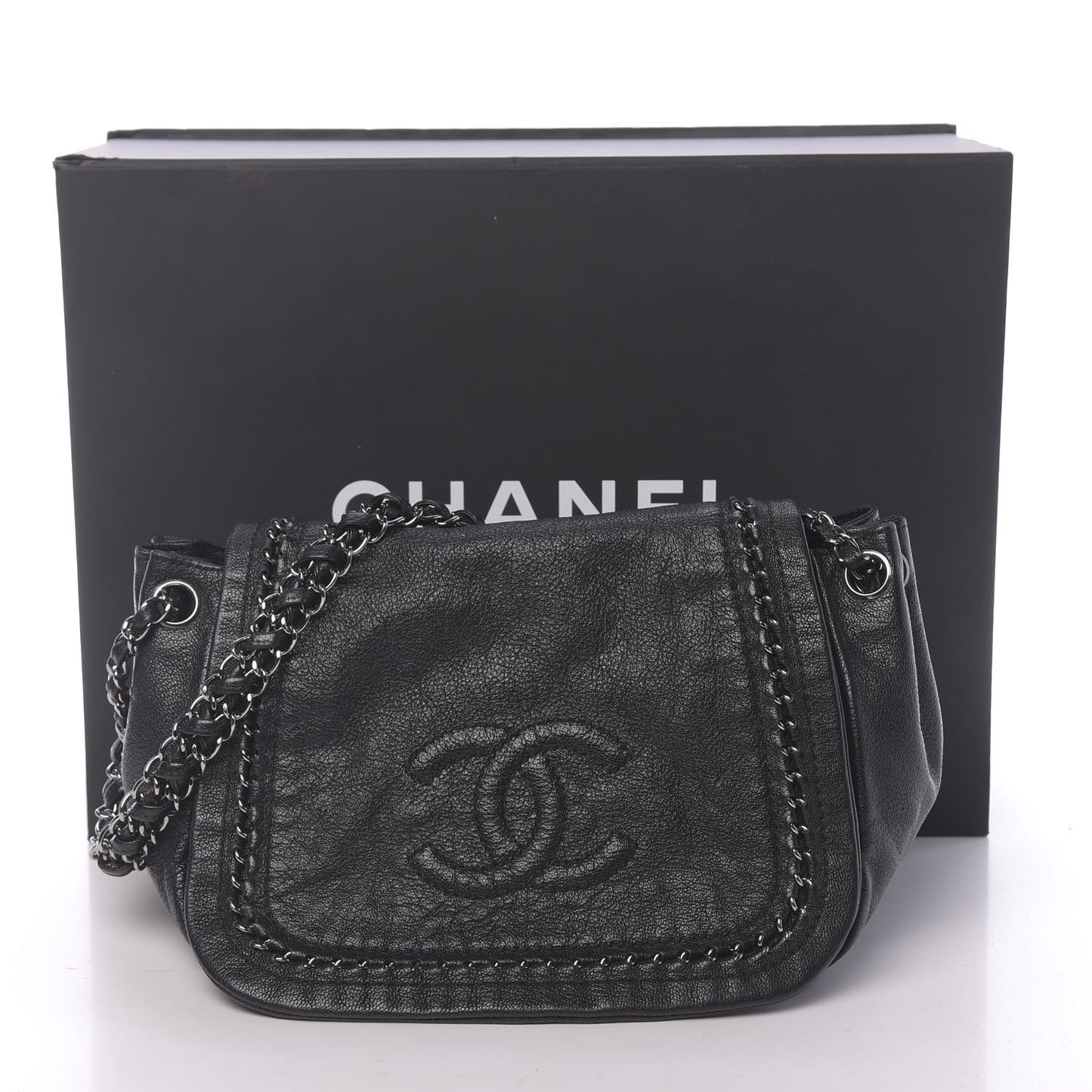 Metallic Goatskin Luxe Ligne Flap Black
