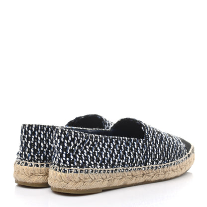 Chanel Tweed Grosgrain CC Espadrilles 37 Black Navy White 3 of 7