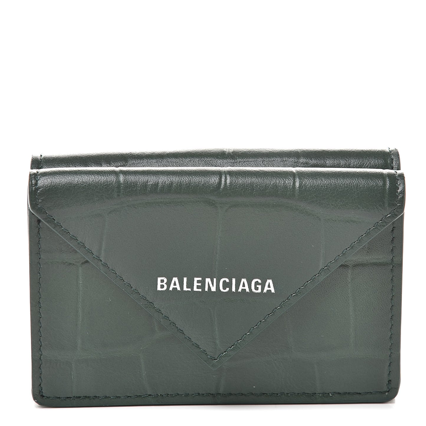 Calfskin Crocodile Embossed Mini Papier Wallet Dark Green