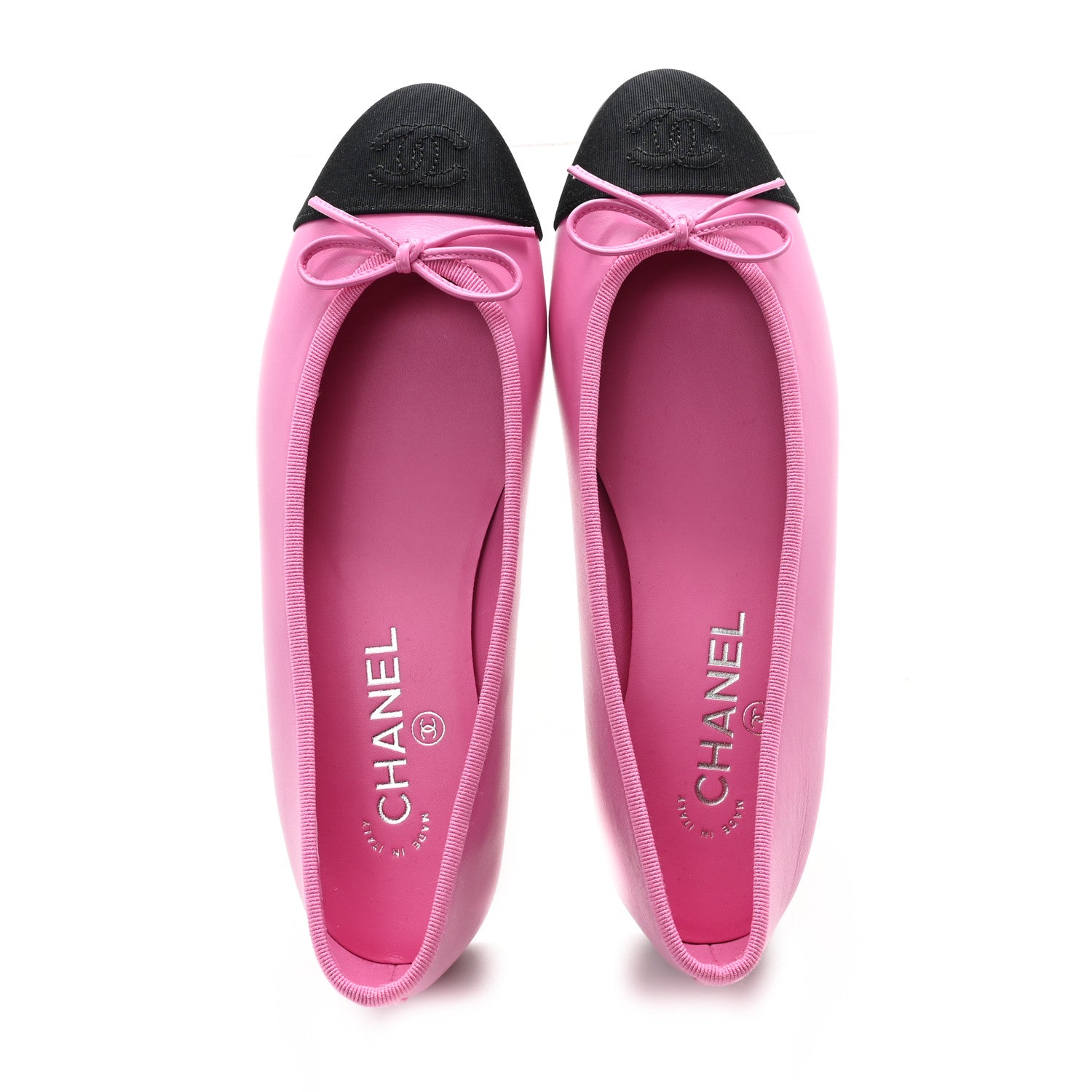 Chanel Calfskin Grosgrain Cap Toe CC Ballerina Flats 38 Pink Black 2 of 10