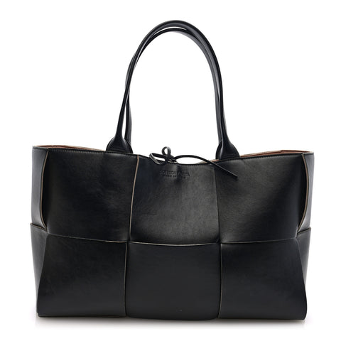 Nappa Maxi Intrecciato Medium Arco Tote Black Tan