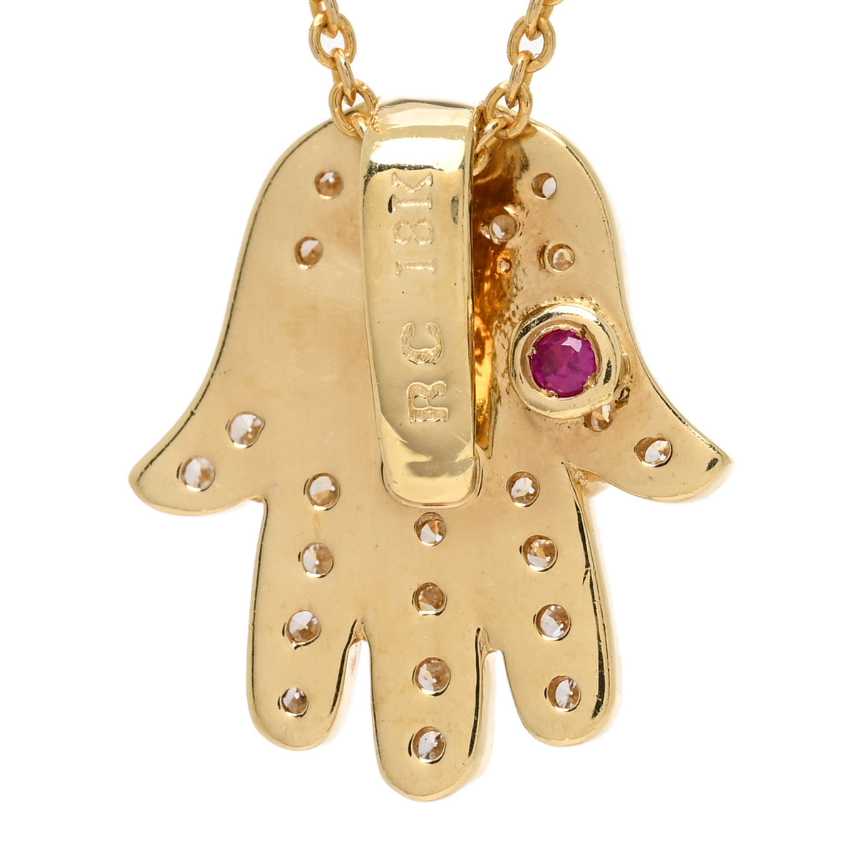 Roberto Coin 18K Yellow Gold Diamond Tiny Treasures Hamsa Pendant Necklace 5 of 5