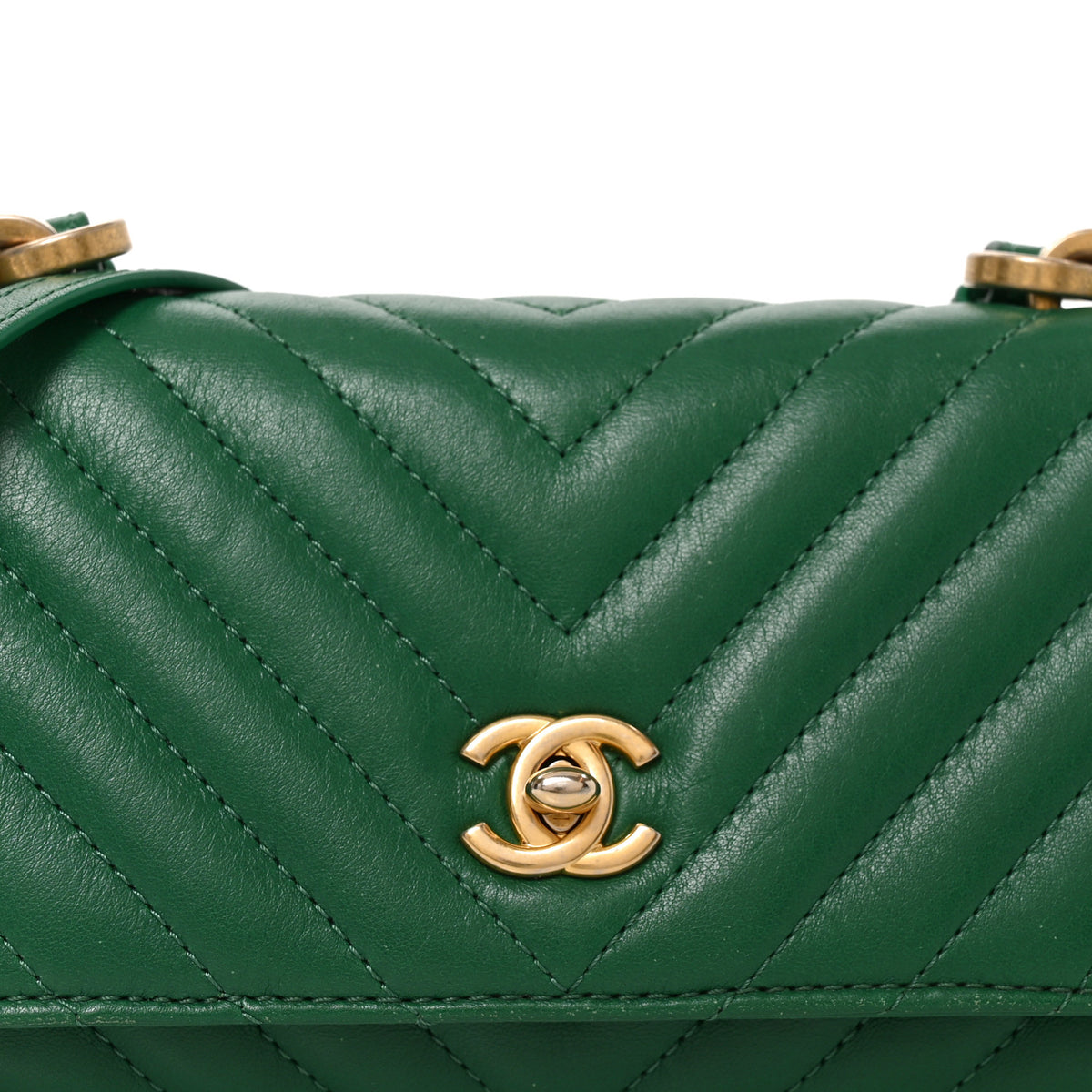 Chanel Lambskin Chevron Quilted East West Flap Green 7 of 9