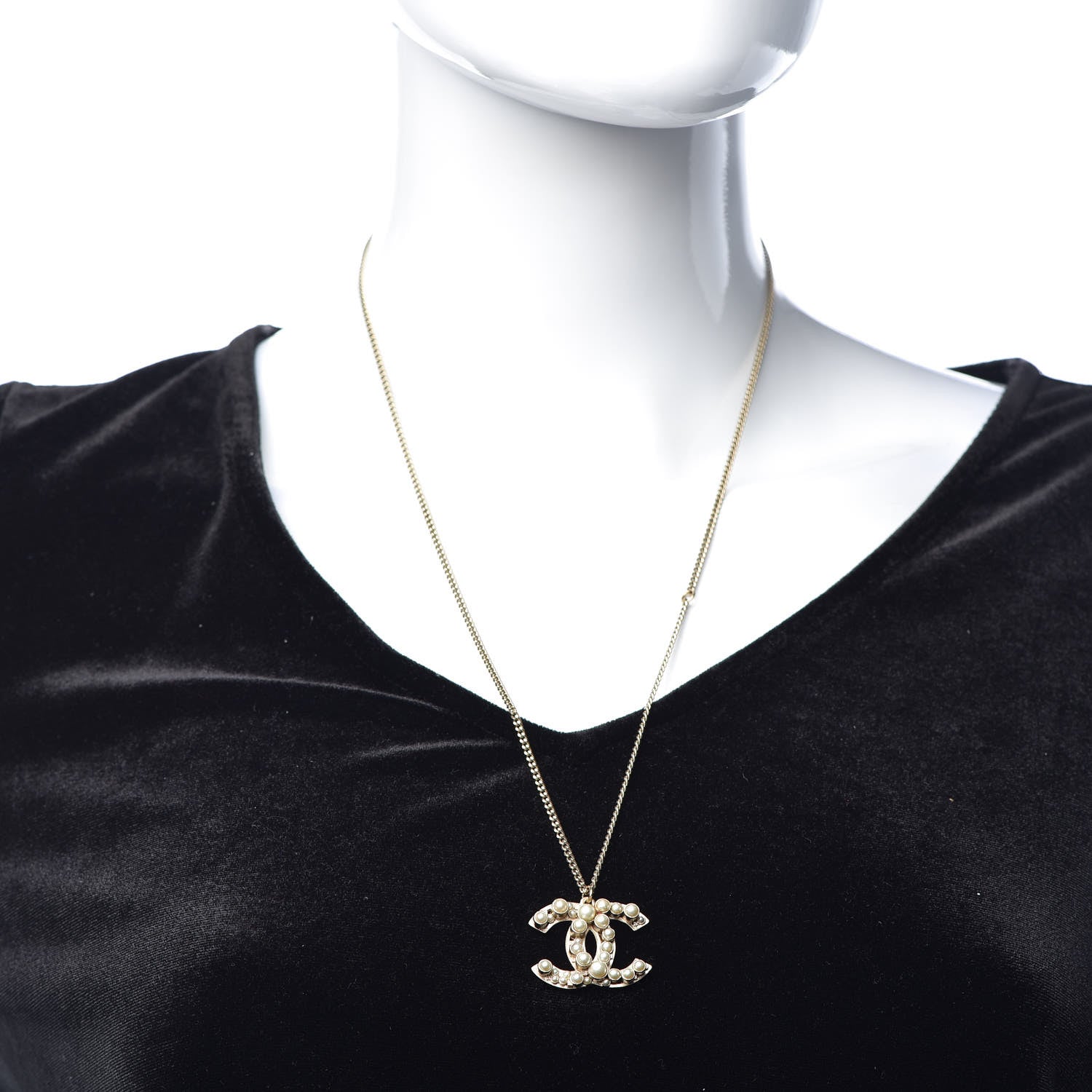 Chanel Pearl CC Pendant Necklace Gold 2 of 5