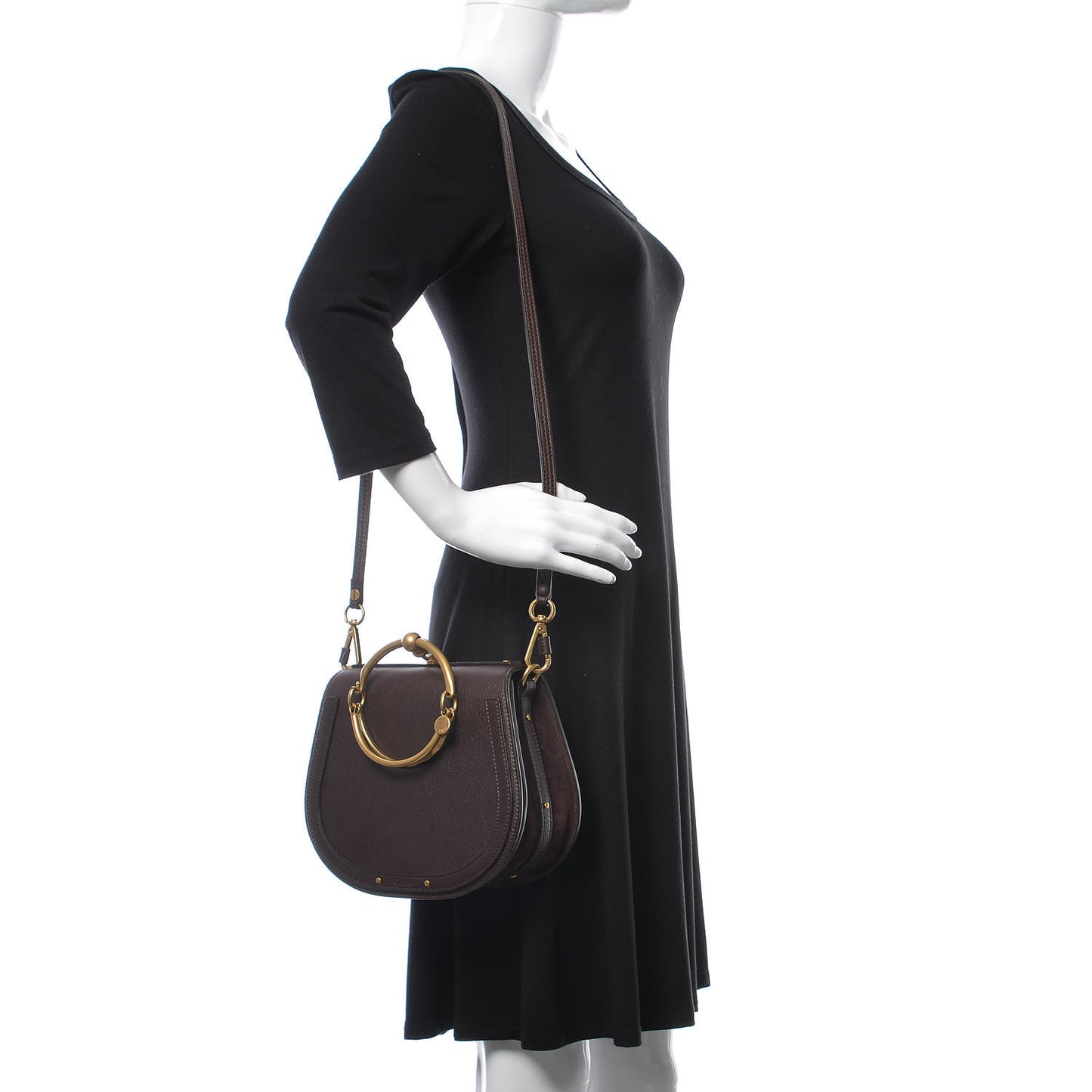 Calfskin Suede Medium Nile Bracelet Bag Carbon Brown