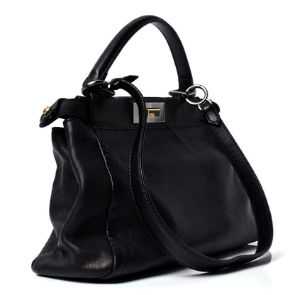 Fendi Goatskin Zucca Medium Peekaboo Iconic Satchel Black Tobacco 2 of 4