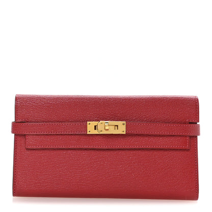 Hermes Chevre Mysore Kelly Longue Wallet Rouge Casaque 2 of 16