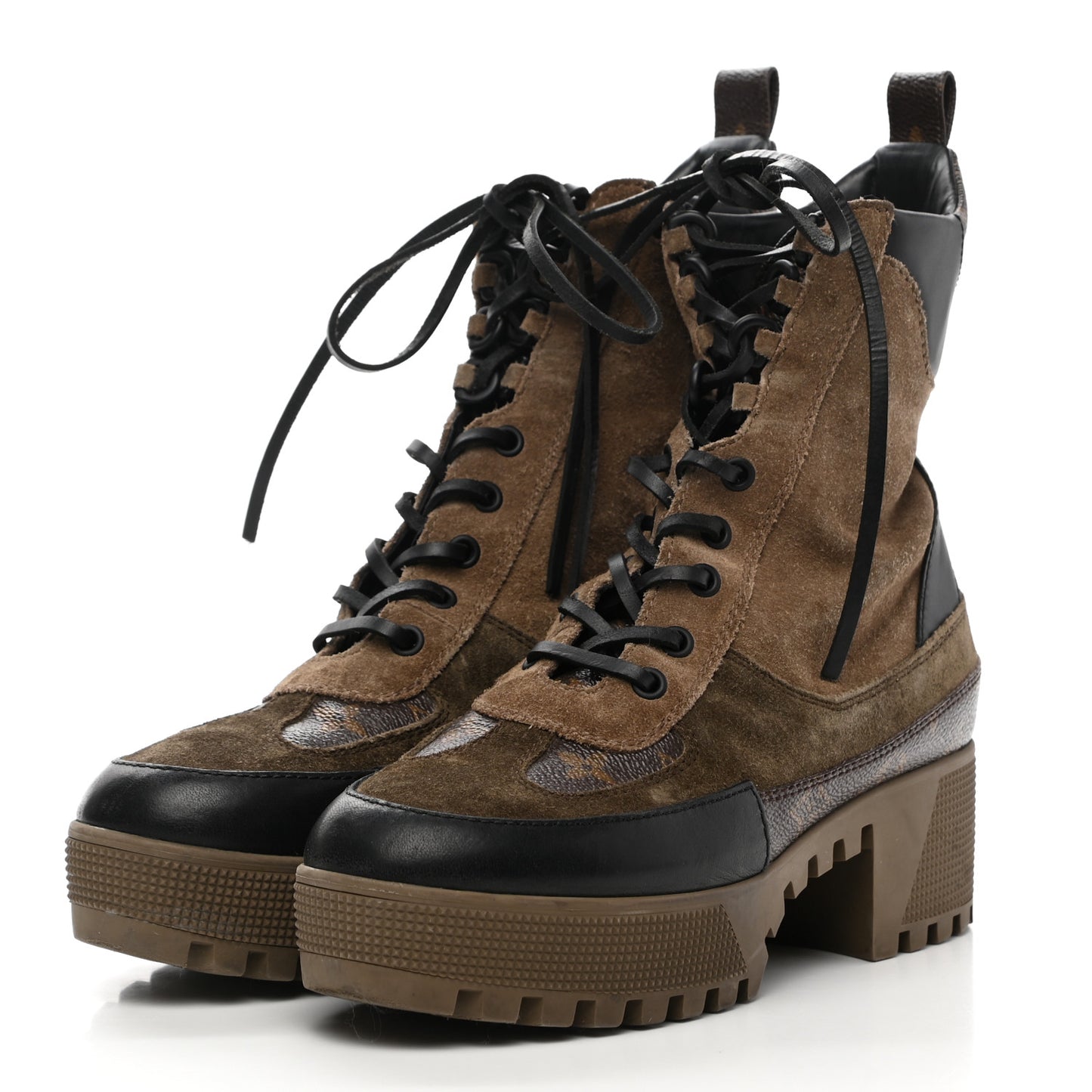 Suede Calfskin Monogram Laureate Platform Desert Boots 38 Taupe