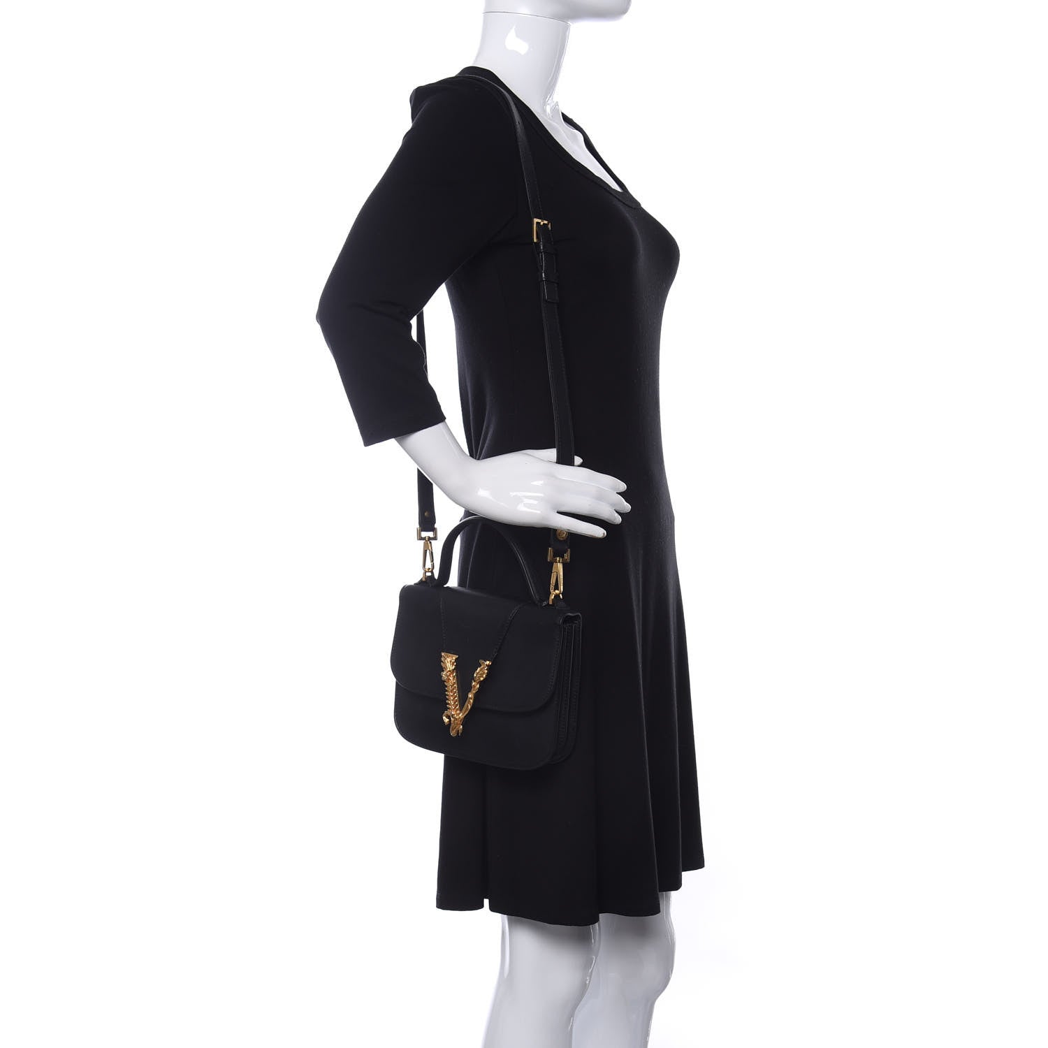 Versace Vitello Barocco Virtus Small Top Handle Shoulder Bag Black 3 of 10