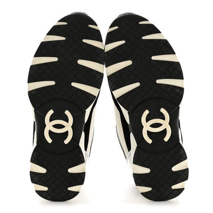 Chanel Mesh Suede Calfskin Grained Calfskin Womens CC Sneakers 38 Black White Silver 6 of 12
