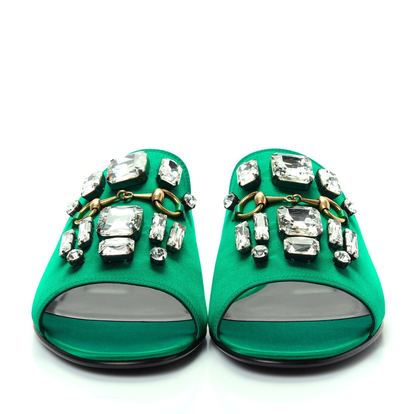 Satin Malaga Kid Horsebit Slide Sandals 39.5 Shamarock Emerald